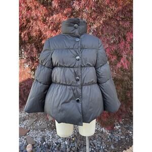 Paul & Shark Womens Down Jacket Size S Black A-line Bell Sleeves Snap Front